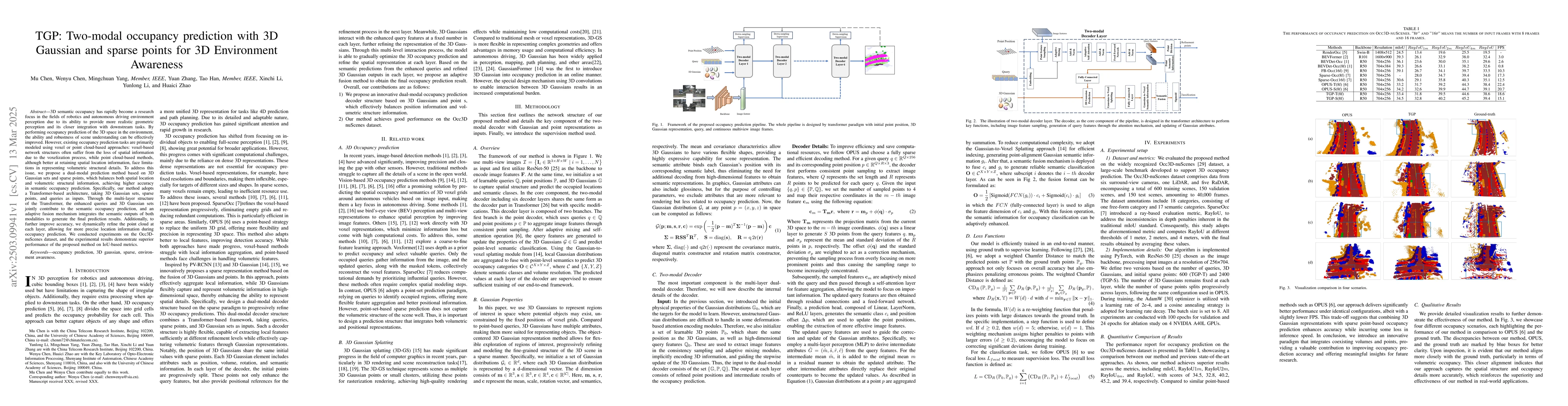 Thumbnail for TGP: Two-modal occupancy prediction with 3D Gaussian and sparse points
  for 3D Environment Awareness