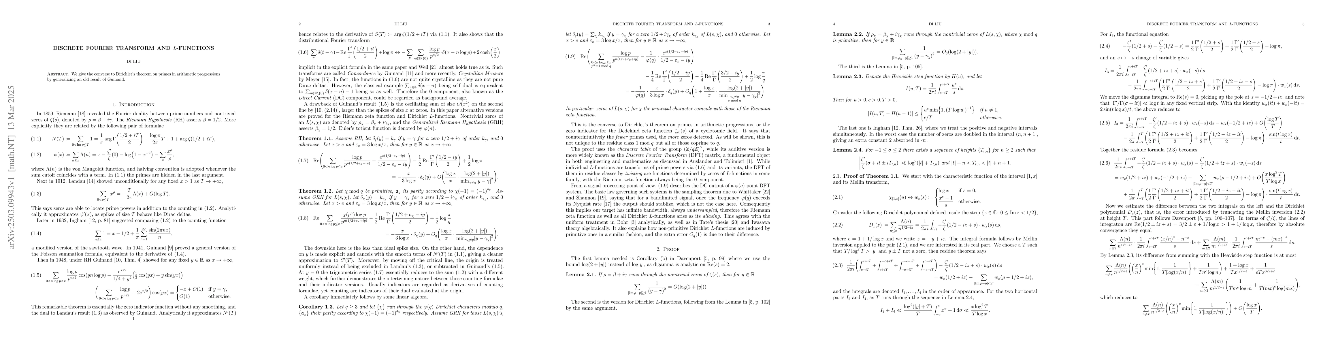 Thumbnail for Discrete Fourier Transform and $L$-functions