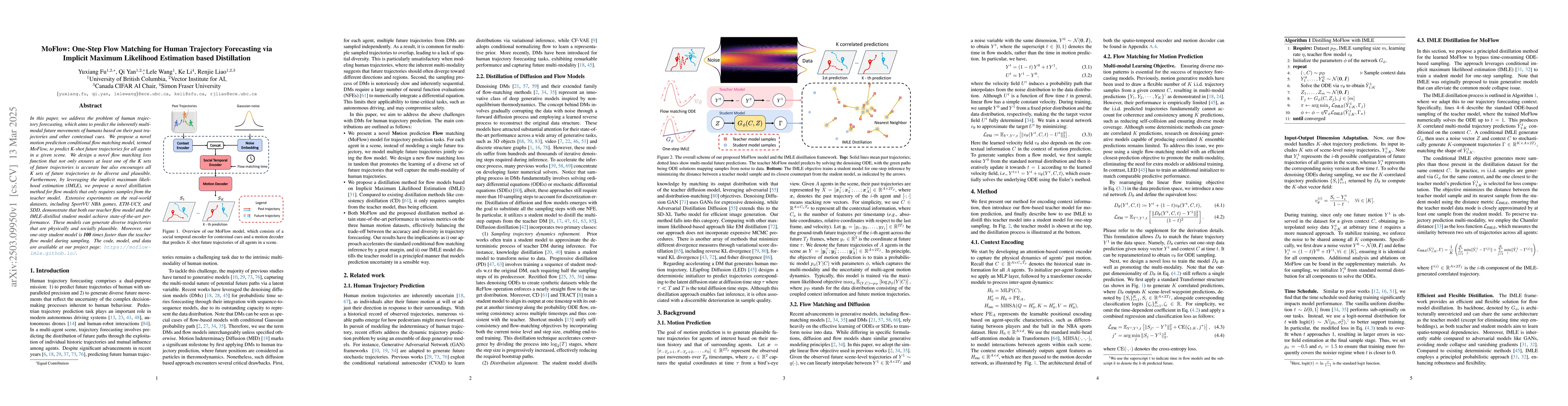 Thumbnail for MoFlow: One-Step Flow Matching for Human Trajectory Forecasting via
  Implicit Maximum Likelihood Estimation based Distillation