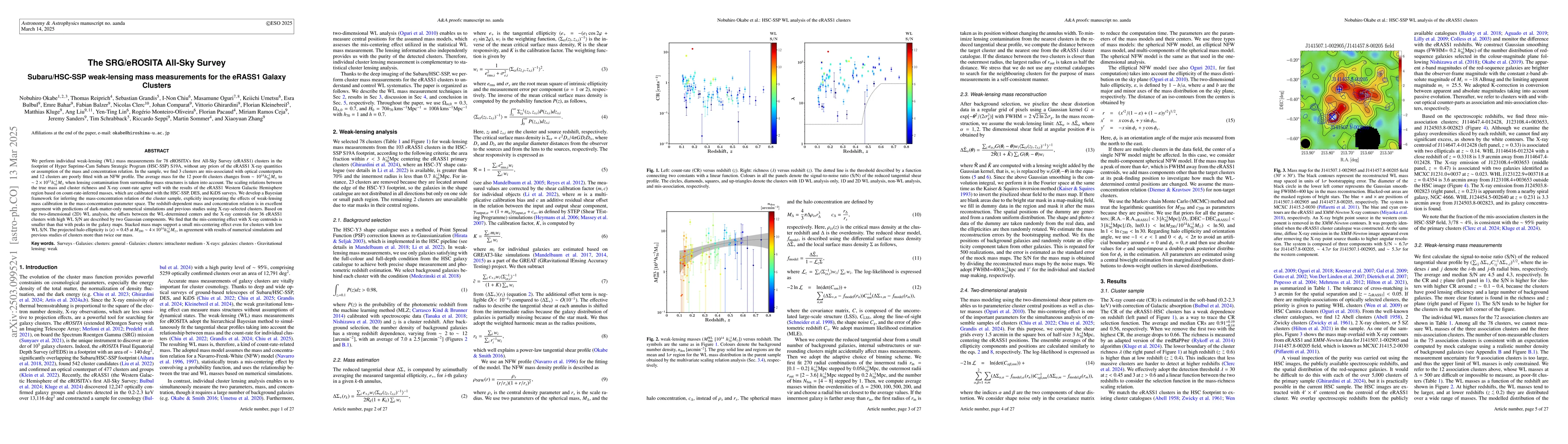 Thumbnail for The SRG/eROSITA All-Sky Survey : Subaru/HSC-SSP weak-lensing mass
  measurements for the eRASS1 Galaxy Clusters
