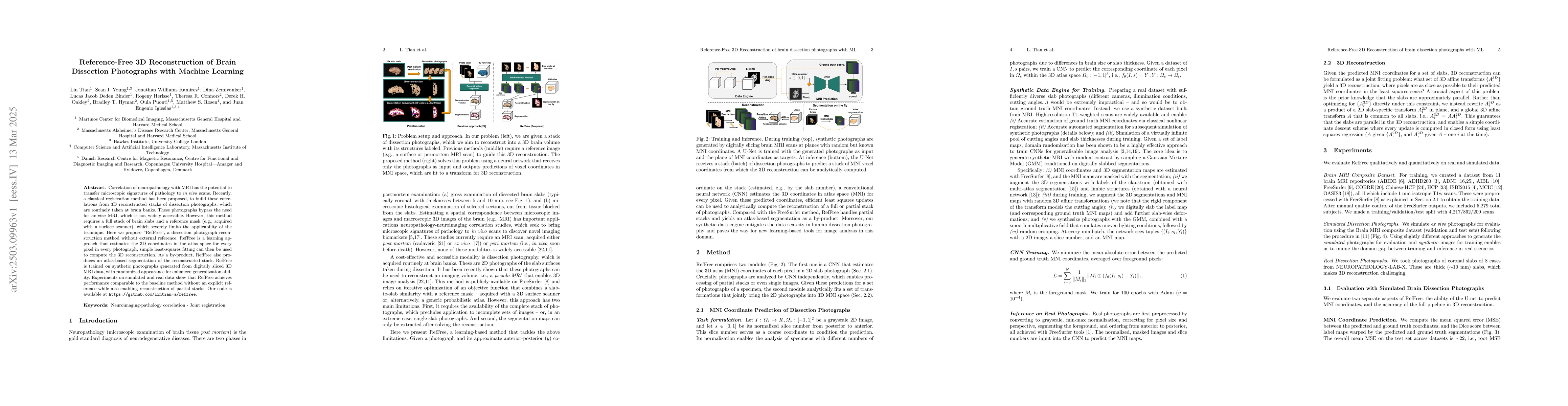 Thumbnail for Reference-Free 3D Reconstruction of Brain Dissection Photographs with
  Machine Learning
