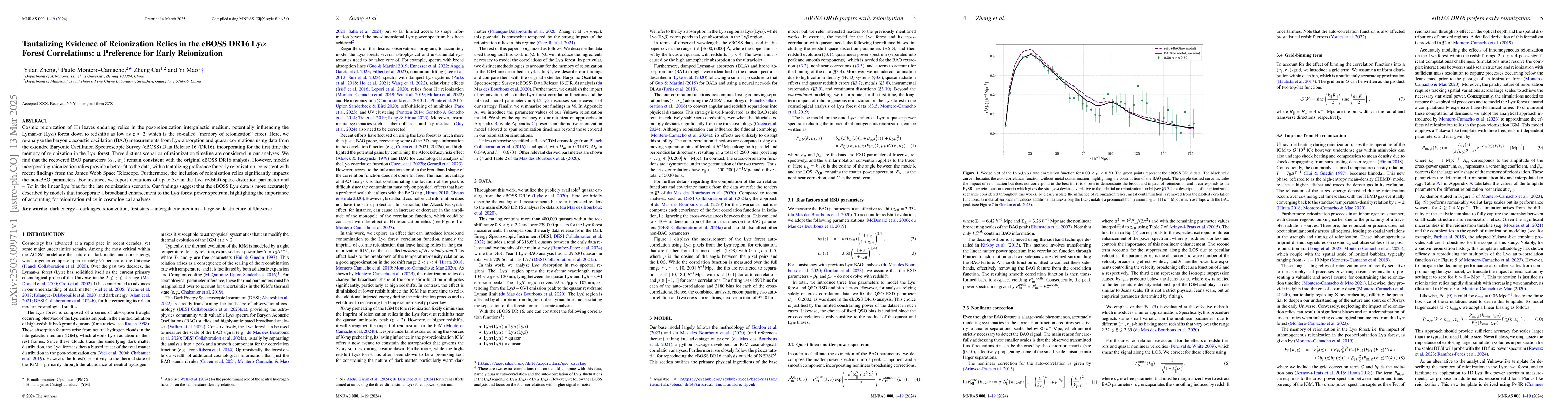 Thumbnail for Tantalizing Evidence of Reionization Relics in the eBOSS DR16
  Ly$\boldsymbolα$ Forest Correlations: a Preference for Early
  Reionization