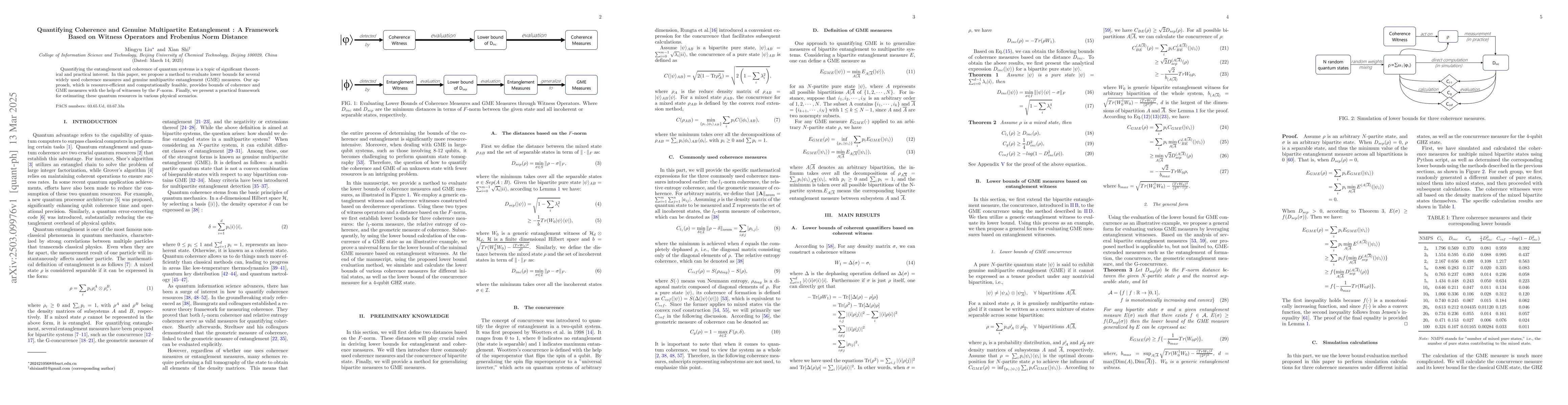 Thumbnail for Quantifying Coherence and Genuine Multipartite Entanglement : A
  Framework Based on Witness Operators and Frobenius Norm Distance