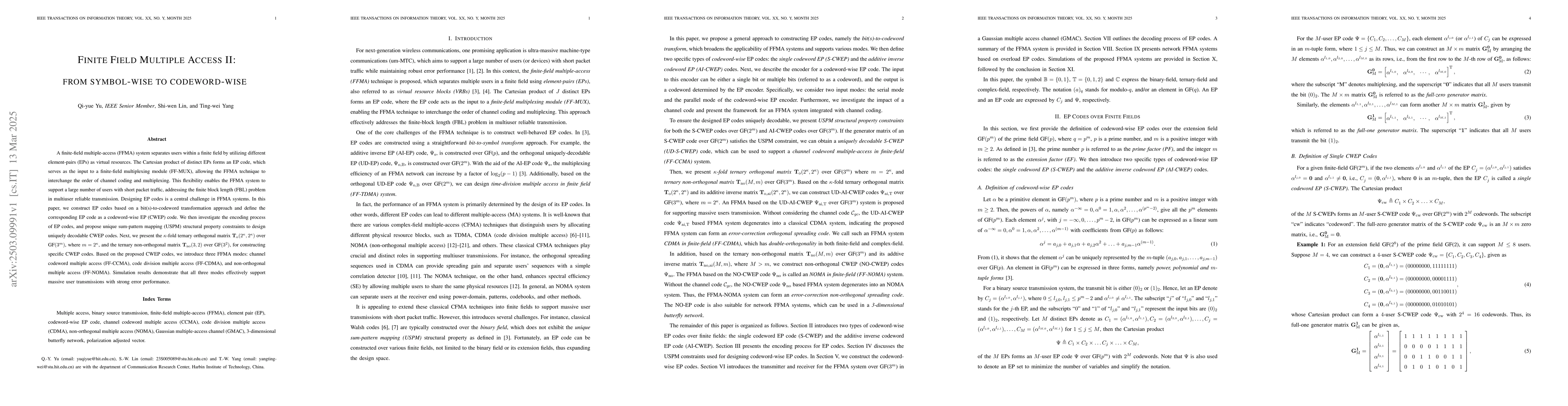 Thumbnail for Finite Field Multiple Access II:from Symbol-wise to Codeword-wise