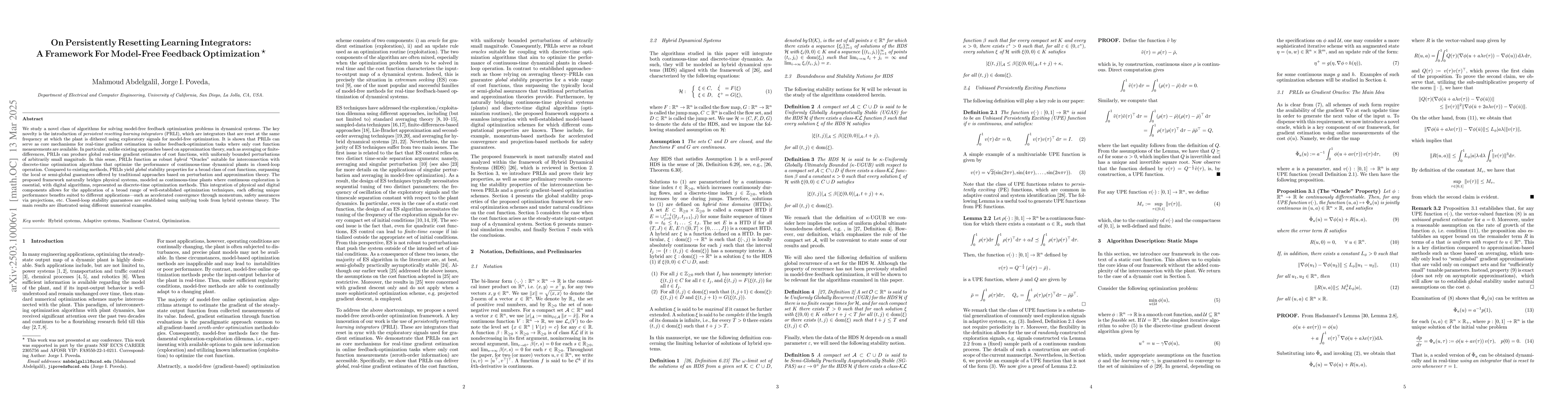Thumbnail for On Persistently Resetting Learning Integrators: A Framework For
  Model-Free Feedback Optimization