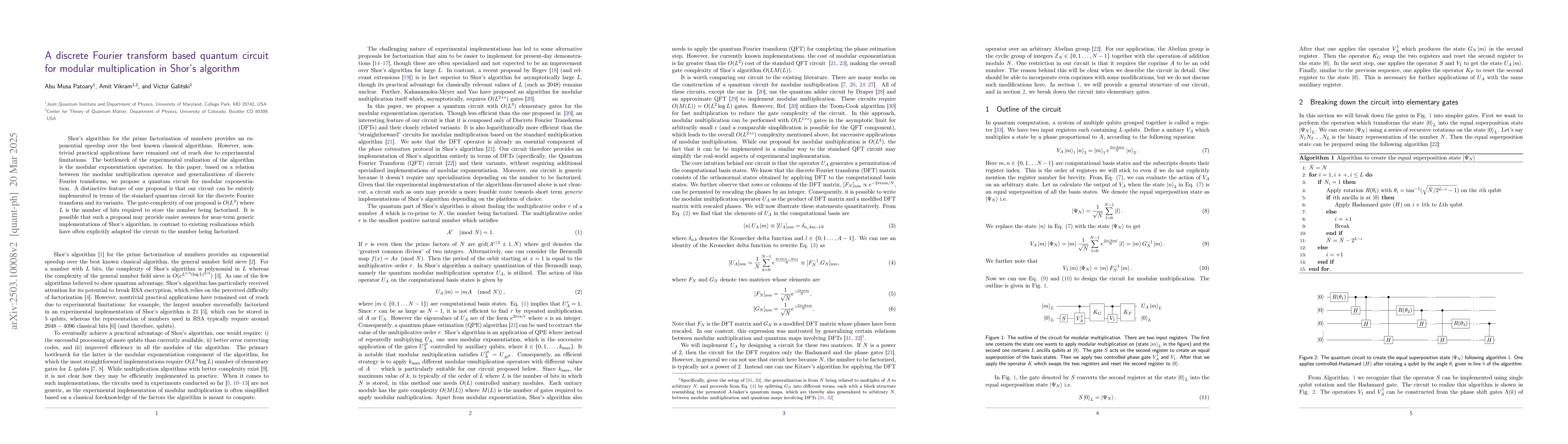 Thumbnail for A discrete Fourier transform based quantum circuit for modular
  multiplication in Shor's algorithm