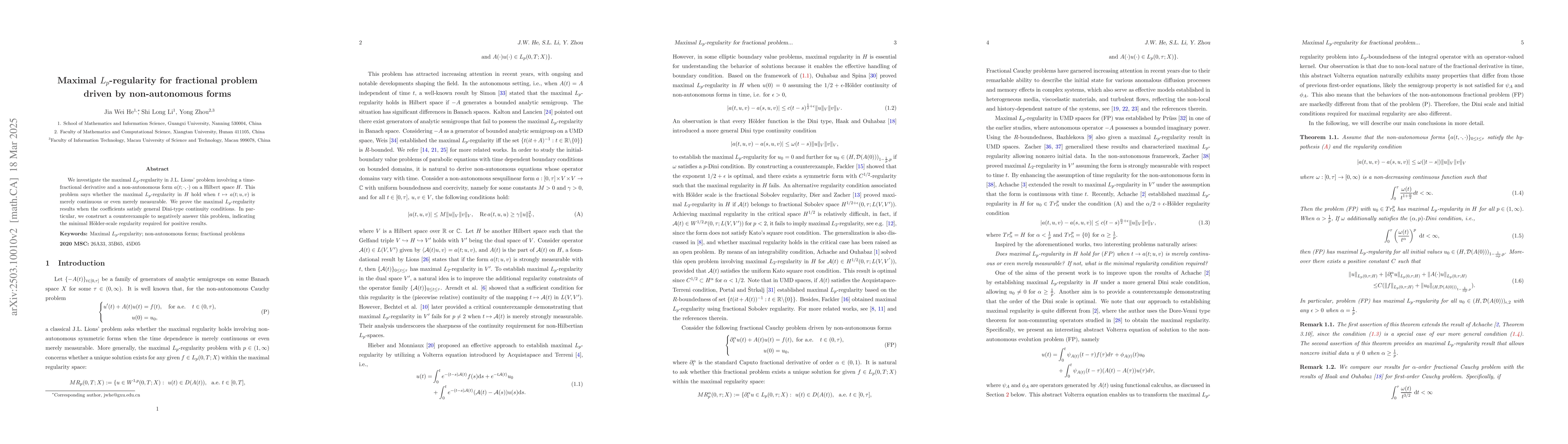 Thumbnail for Maximal $L_p$-regularity for fractional problem driven by non-autonomous
  forms