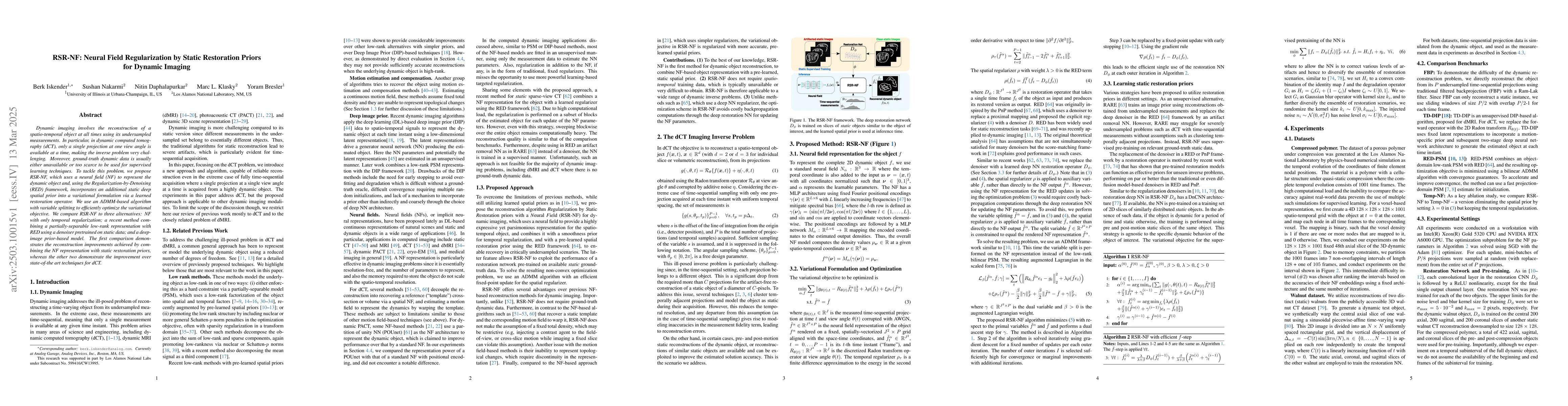 Thumbnail for RSR-NF: Neural Field Regularization by Static Restoration Priors for
  Dynamic Imaging