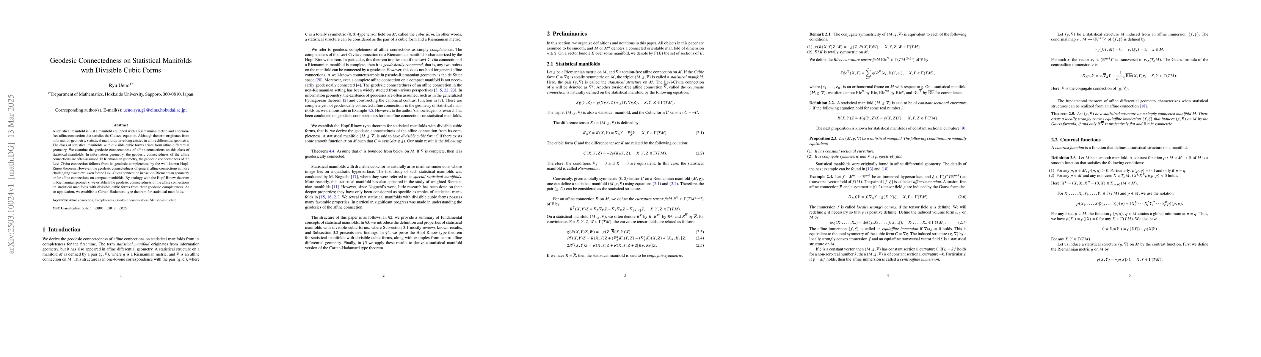 Thumbnail for Geodesic Connectedness on Statistical Manifolds with Divisible Cubic
  Forms
