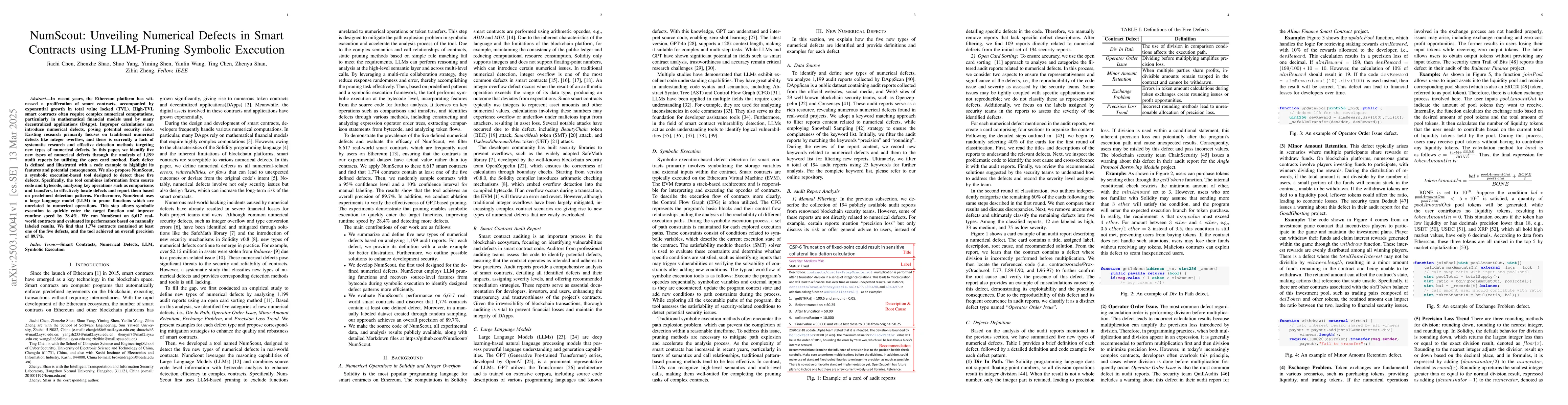 Thumbnail for NumScout: Unveiling Numerical Defects in Smart Contracts using
  LLM-Pruning Symbolic Execution