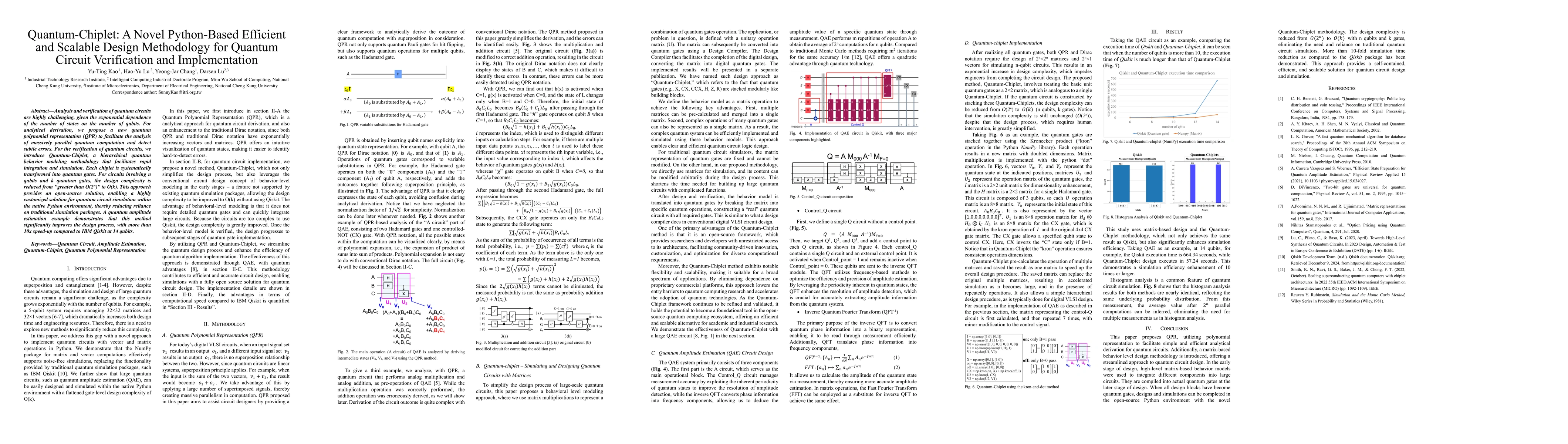 Thumbnail for Quantum-Chiplet: A Novel Python-Based Efficient and Scalable Design
  Methodology for Quantum Circuit Verification and Implementation