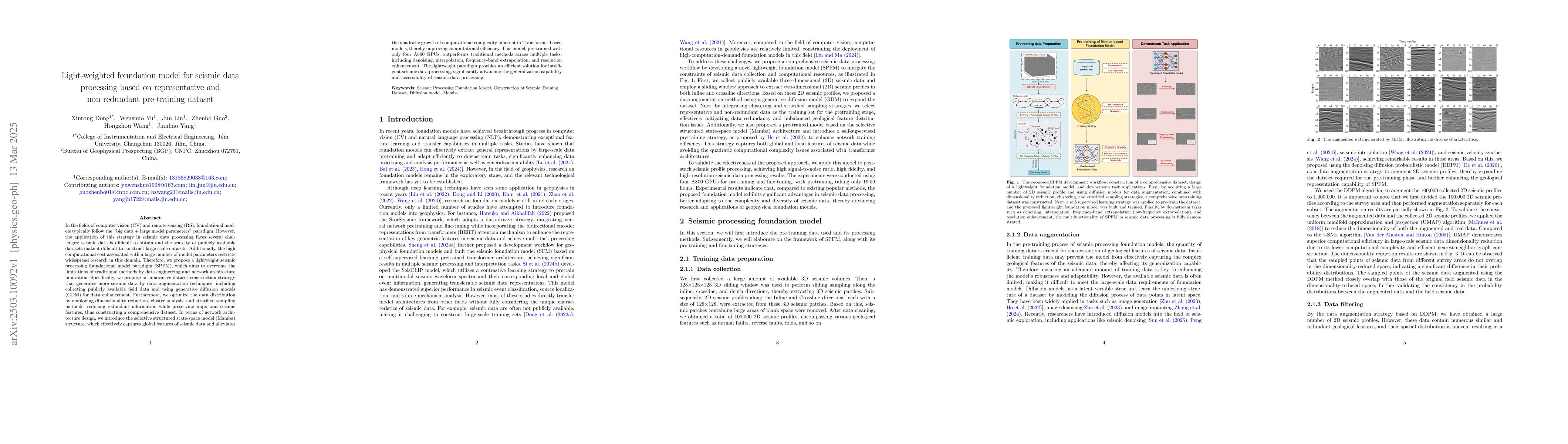 Thumbnail for Light-weighted foundation model for seismic data processing based on
  representative and non-redundant pre-training dataset