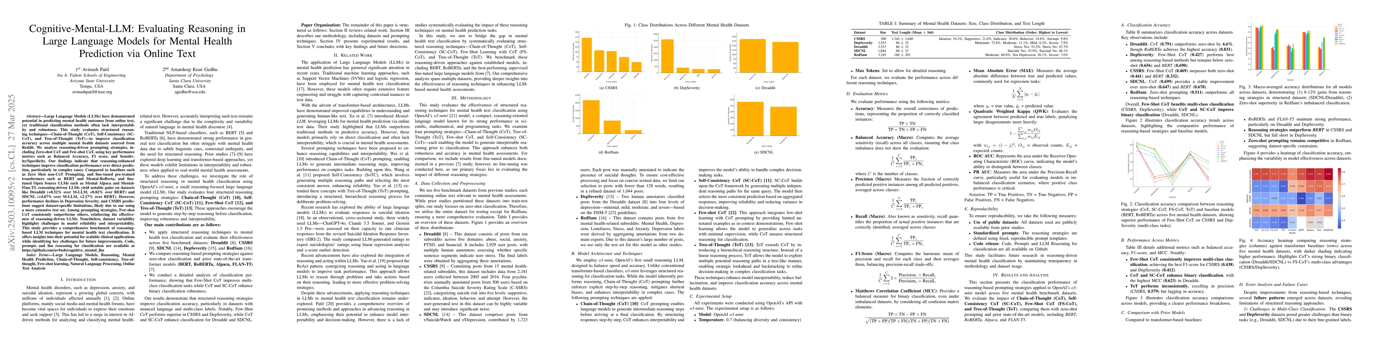 Thumbnail for Cognitive-Mental-LLM: Leveraging Reasoning in Large Language Models for
  Mental Health Prediction via Online Text