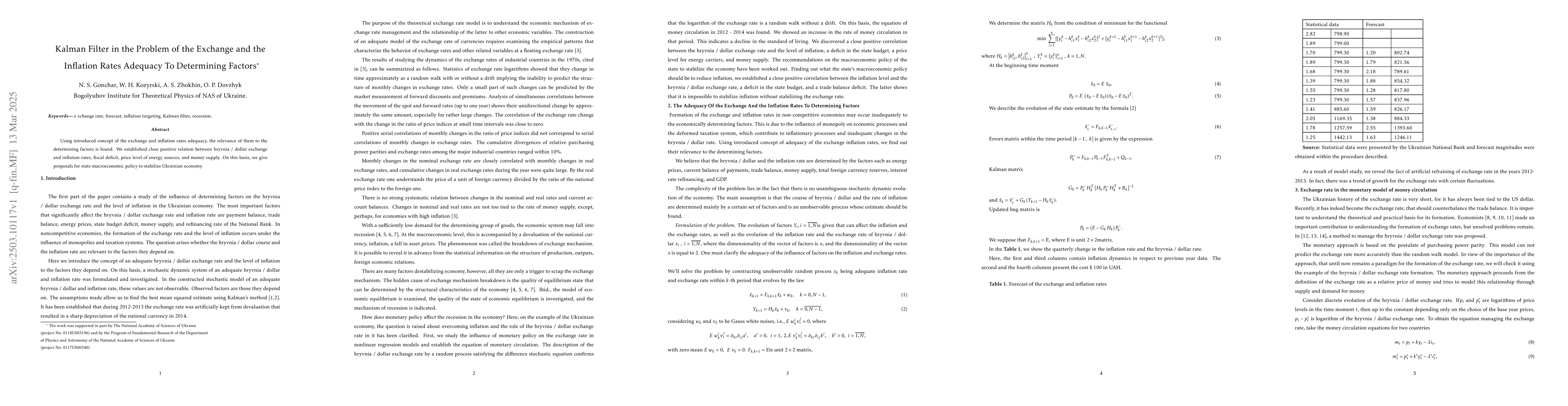 Thumbnail for Kalman Filter in the Problem of the Exchange and the Inflation Rates
  Adequacy To Determining Factors