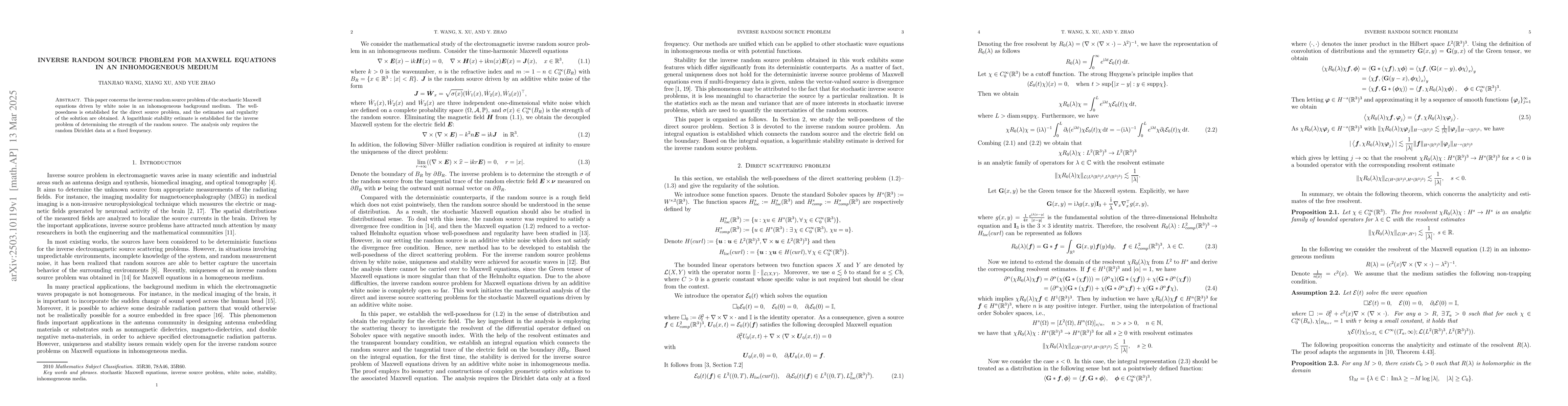 Thumbnail for Inverse random source problem for Maxwell equations in an inhomogeneous
  medium