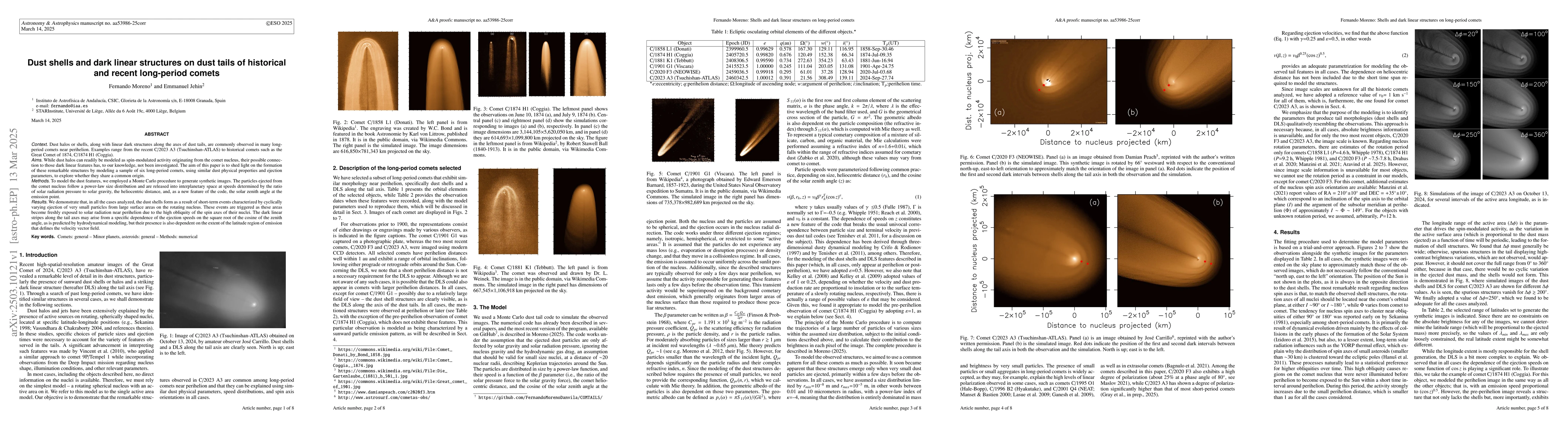 Thumbnail for Dust shells and dark linear structures on dust tails of historical and
  recent long-period comets