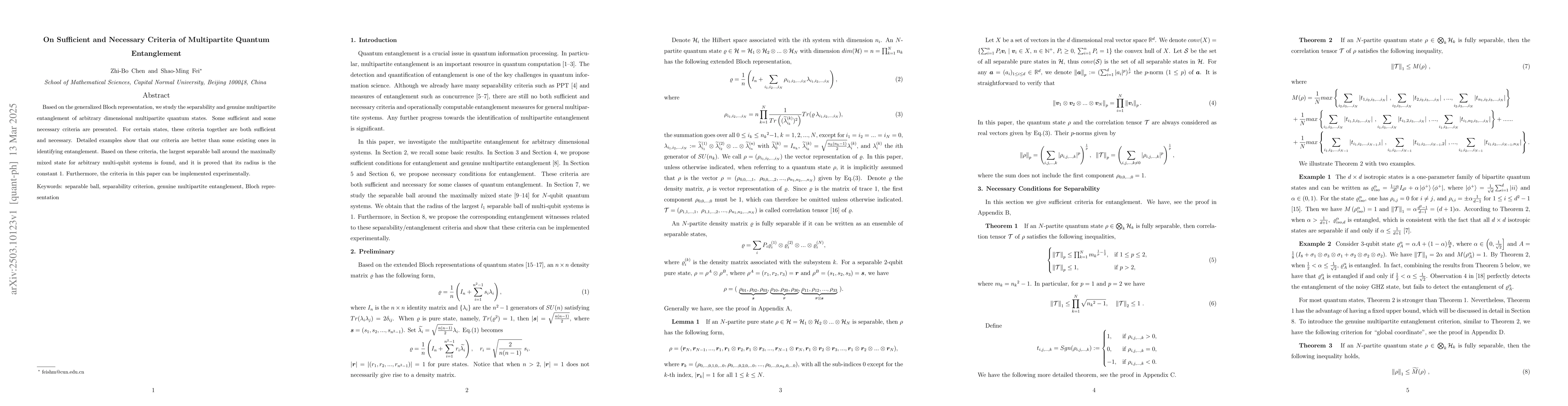 Thumbnail for On Sufficient and Necessary Criteria of Multipartite Quantum
  Entanglement