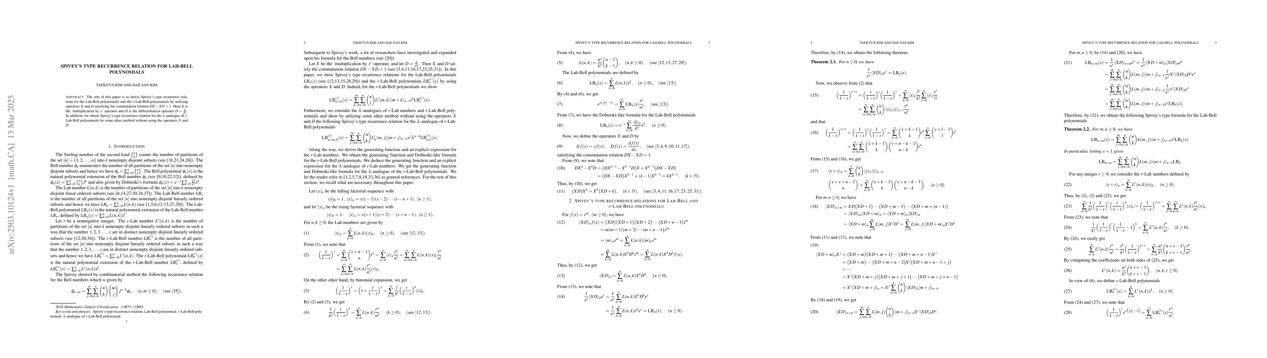 Thumbnail for Spivey's type recurrence relation for Lah-Bell polynomials