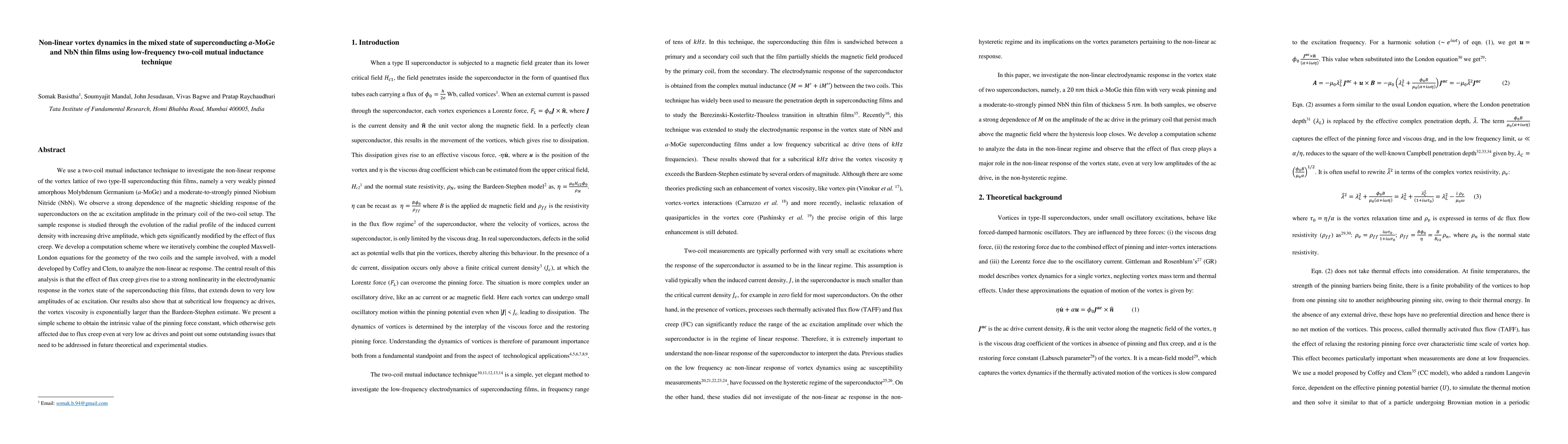 Thumbnail for Non-linear vortex dynamics in the mixed state of superconducting a-MoGe
  and NbN thin films using low-frequency two-coil mutual inductance technique