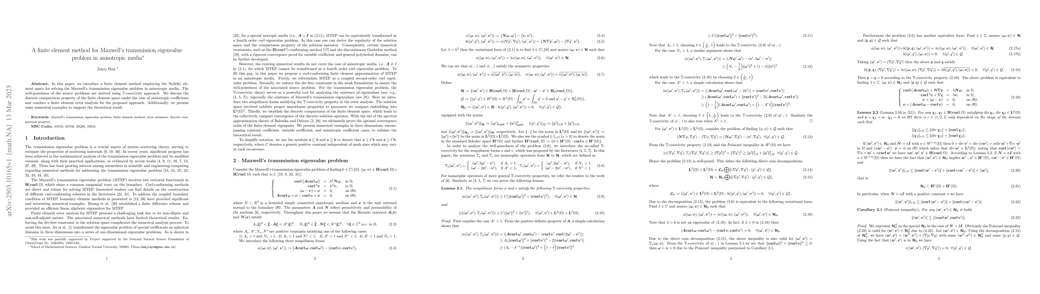 Thumbnail for A finite element method for Maxwell's transmission eigenvalue problem in
  anisotropic media