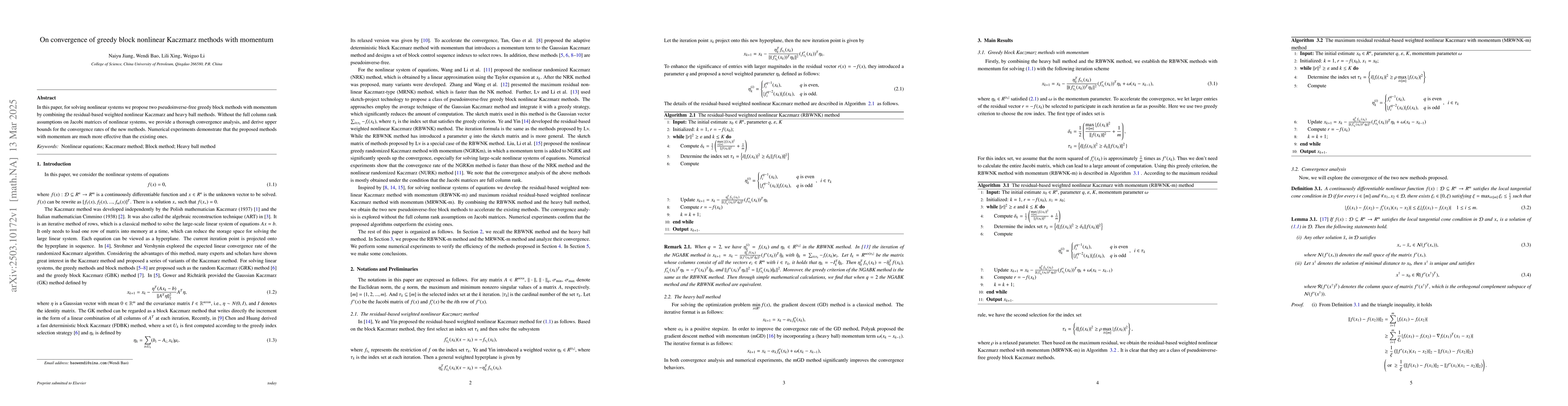 Thumbnail for On convergence of greedy block nonlinear Kaczmarz methods with momentum