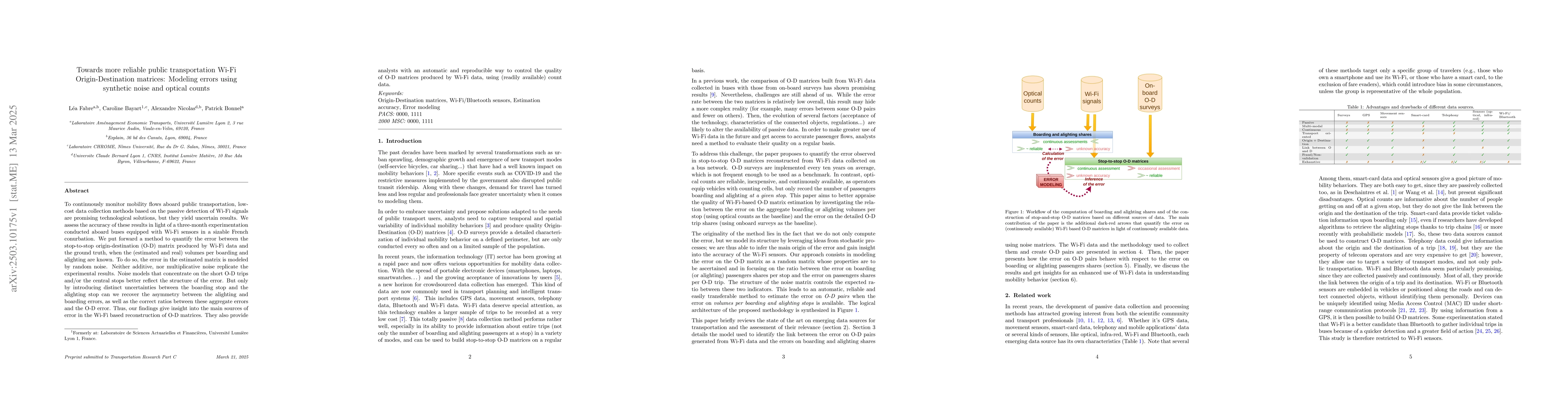 Thumbnail for Towards more reliable public transportation Wi-Fi Origin-Destination
  matrices: Modeling errors using synthetic noise and optical counts