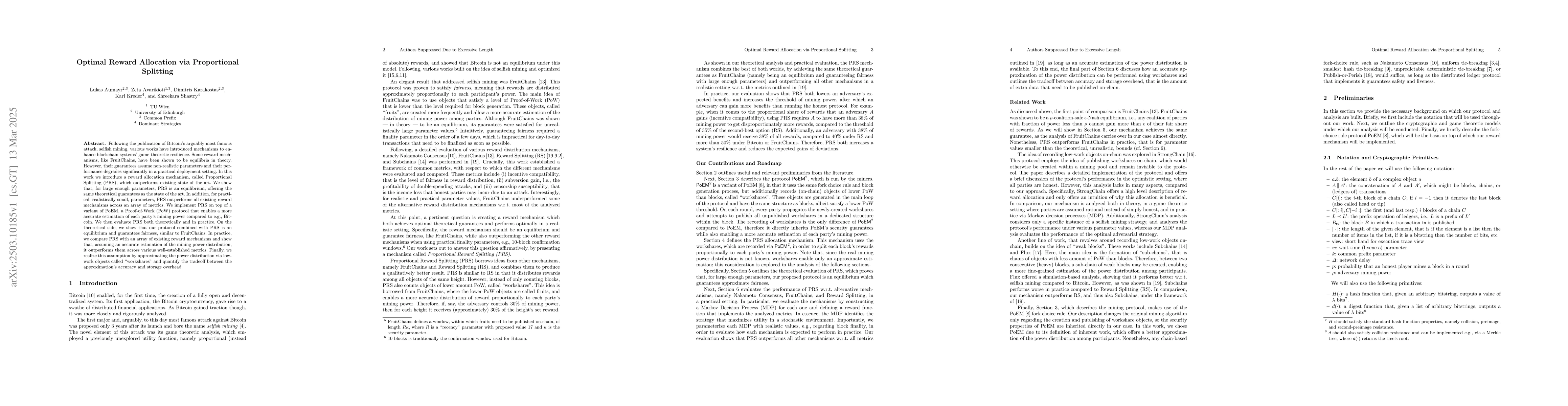 Thumbnail for Optimal Reward Allocation via Proportional Splitting
