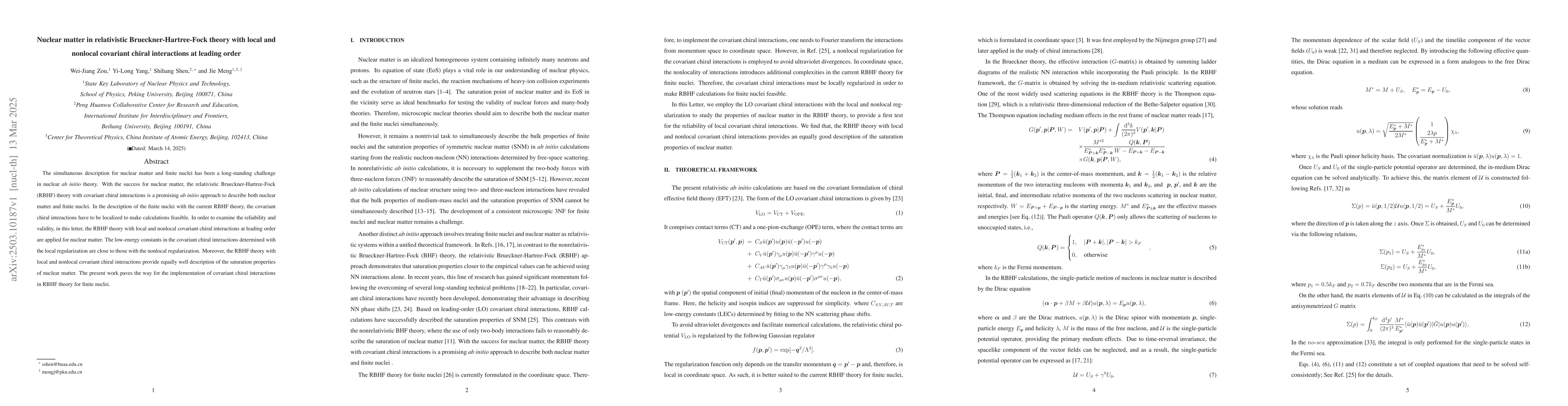 Thumbnail for Nuclear matter in relativistic Brueckner-Hartree-Fock theory with local
  and nonlocal covariant chiral interactions at leading order