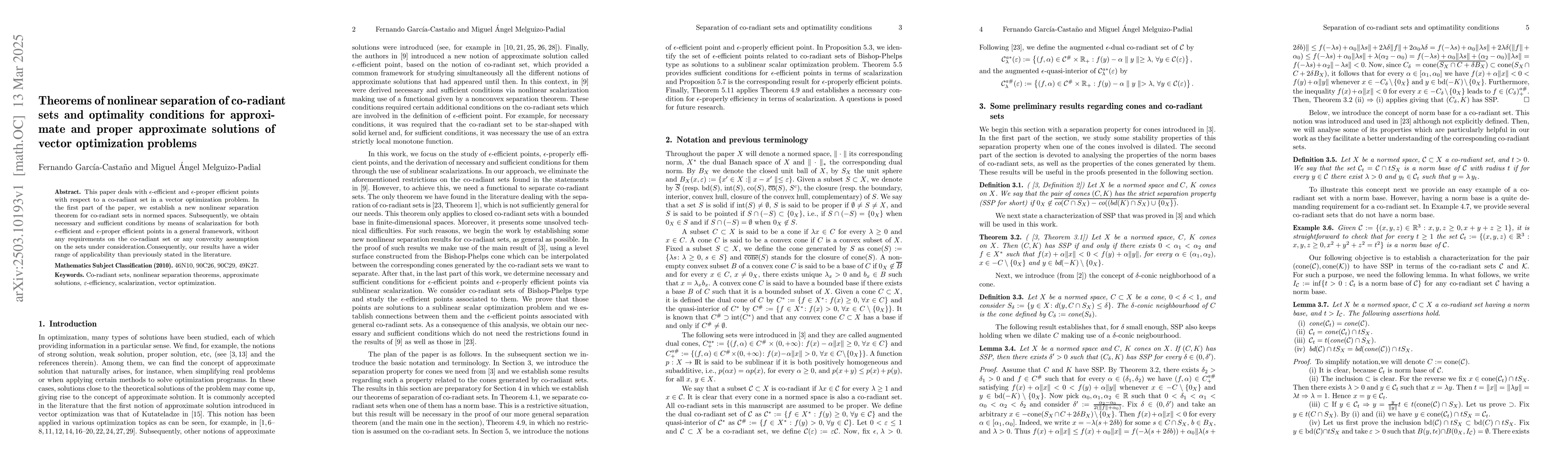 Thumbnail for Theorems of nonlinear separation of co-radiant sets and optimality
  conditions for approximate and proper approximate solutions of vector
  optimization problems