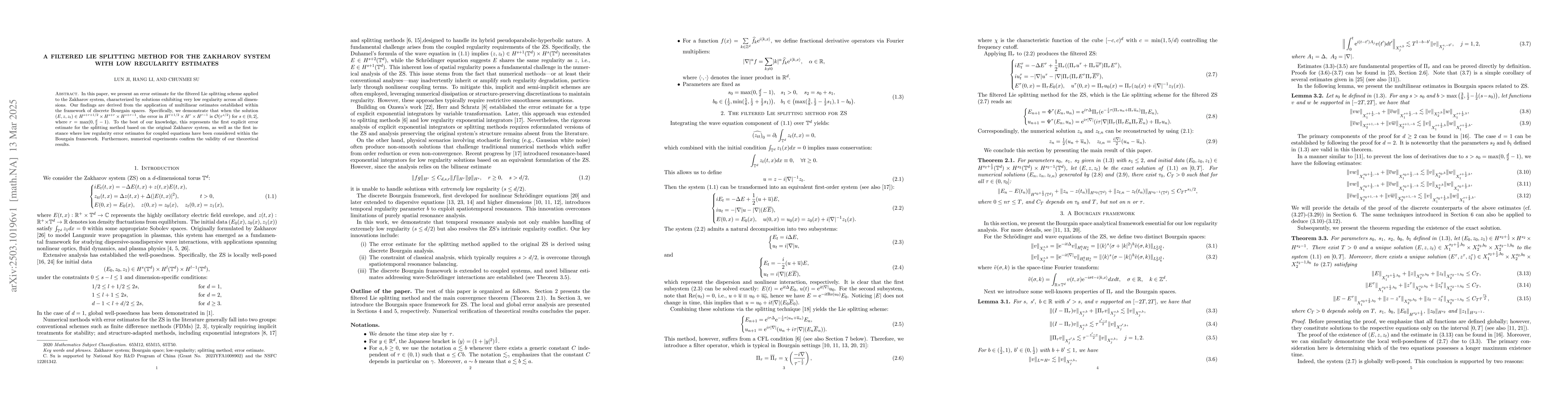 Thumbnail for A filtered Lie splitting method for the Zakharov system with low
  regularity estimates