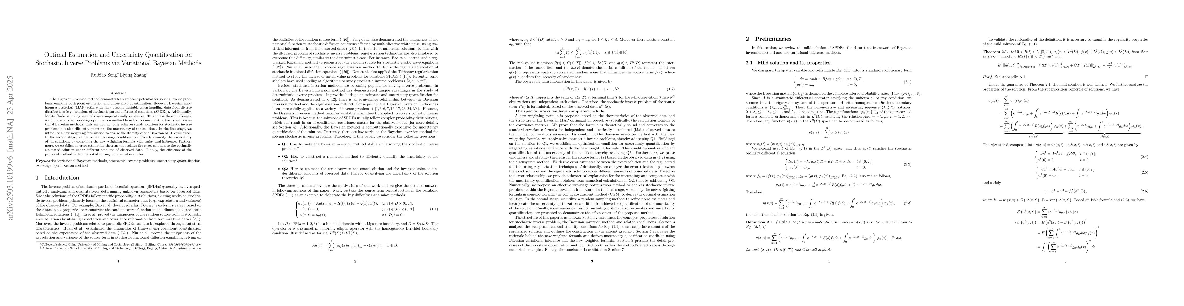 Thumbnail for Optimal Estimation and Uncertainty Quantification for Stochastic Inverse
  Problems via Variational Bayesian Methods