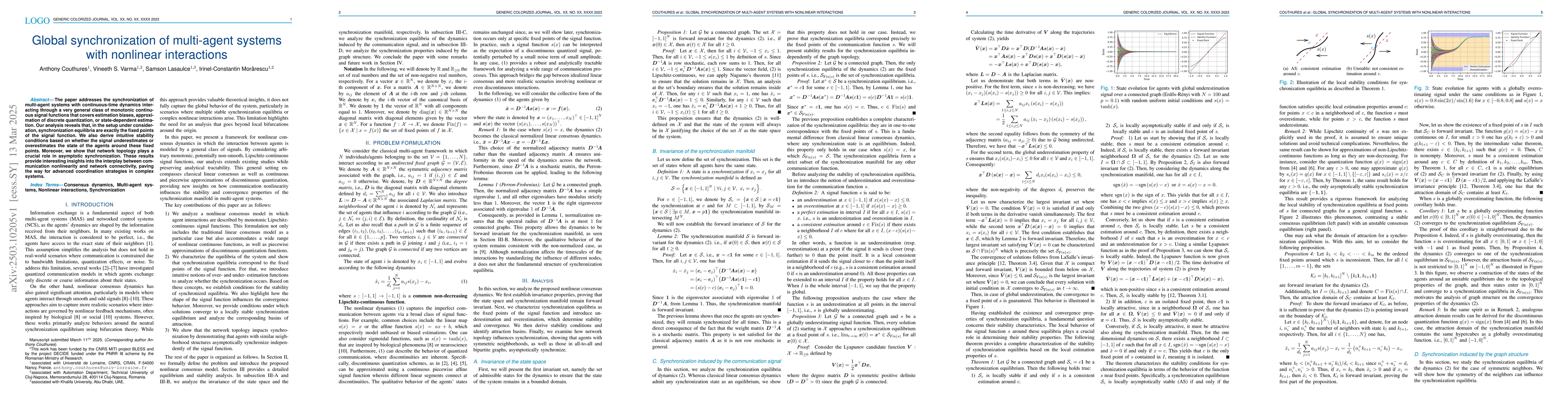 Thumbnail for Global synchronization of multi-agent systems with nonlinear
  interactions