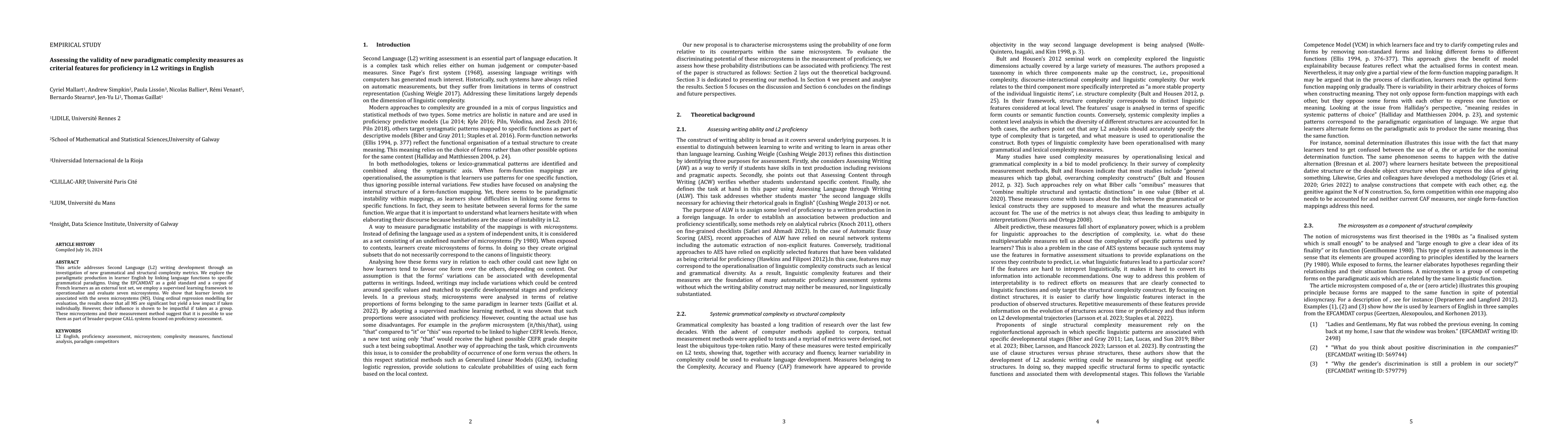 Thumbnail for Assessing the validity of new paradigmatic complexity measures as
  criterial features for proficiency in L2 writings in English