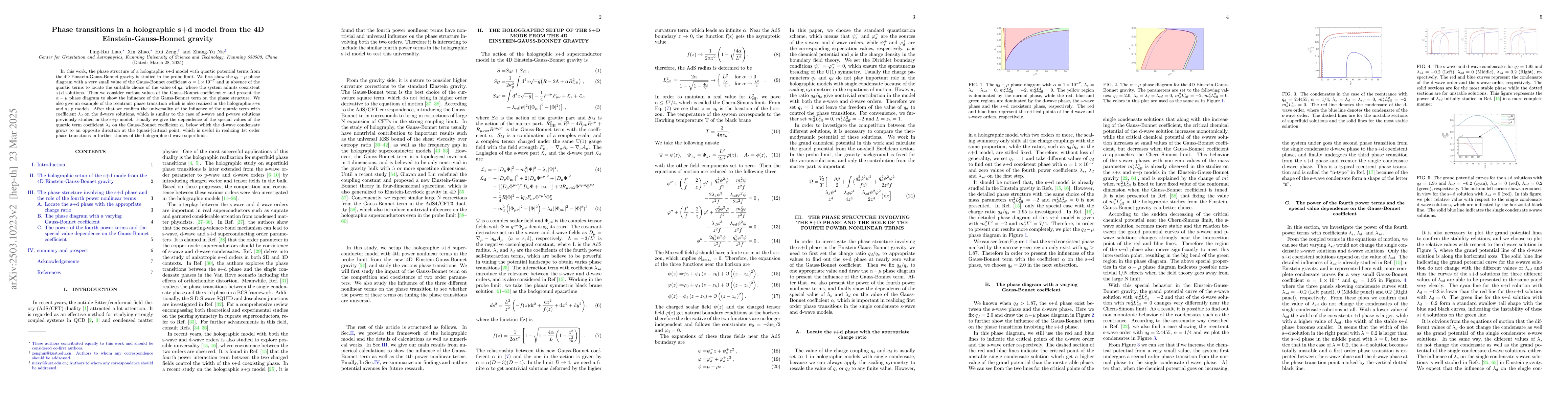 Thumbnail for Phase transitions in a holographic s+d model from the 4D
  Einstein-Gauss-Bonnet gravity