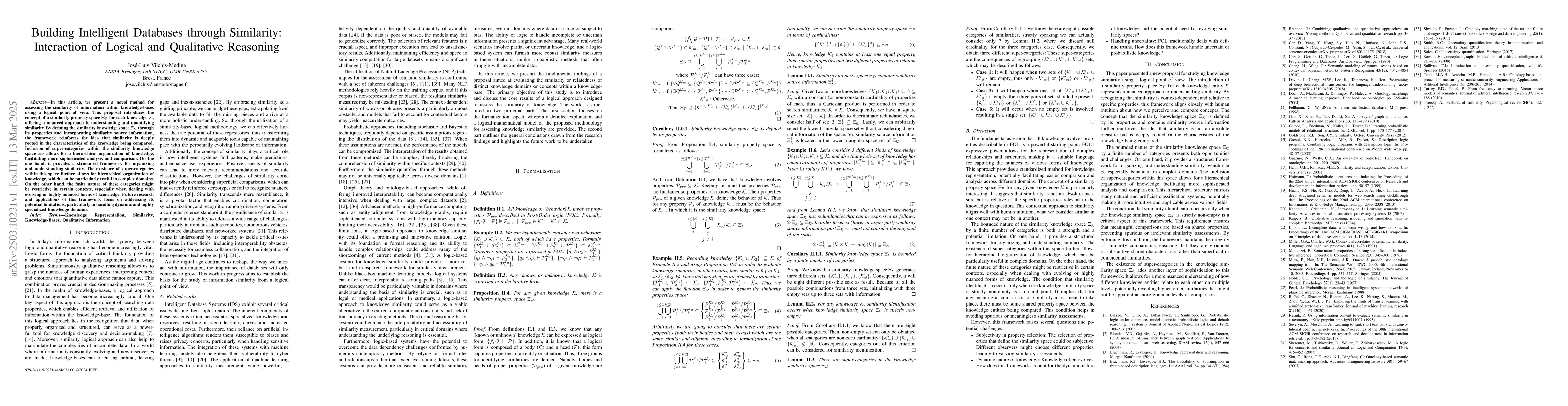 Thumbnail for Building Intelligent Databases through Similarity: Interaction of
  Logical and Qualitative Reasoning
