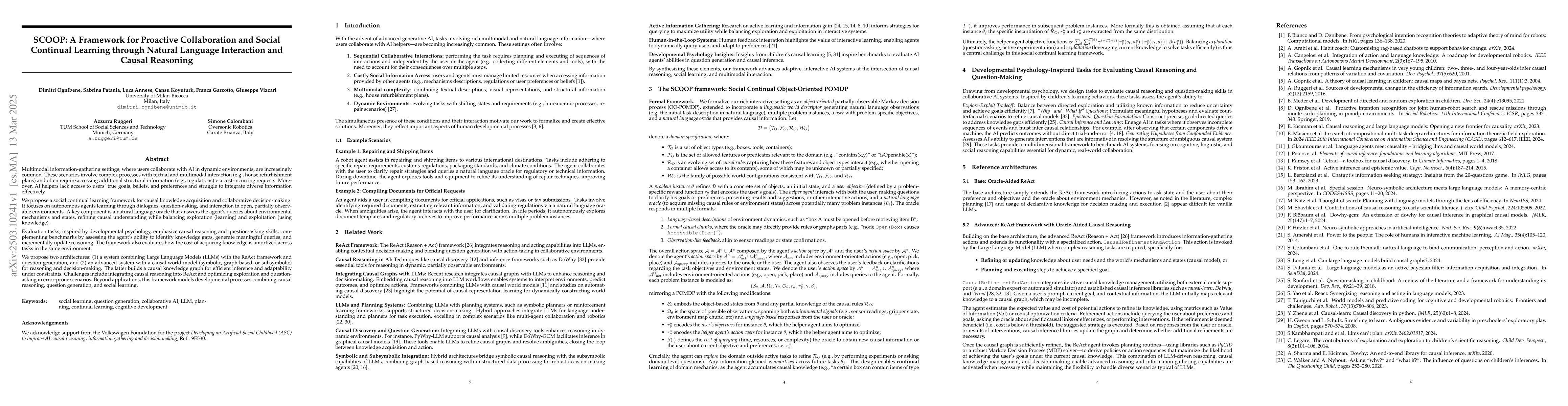 Thumbnail for SCOOP: A Framework for Proactive Collaboration and Social Continual
  Learning through Natural Language Interaction andCausal Reasoning