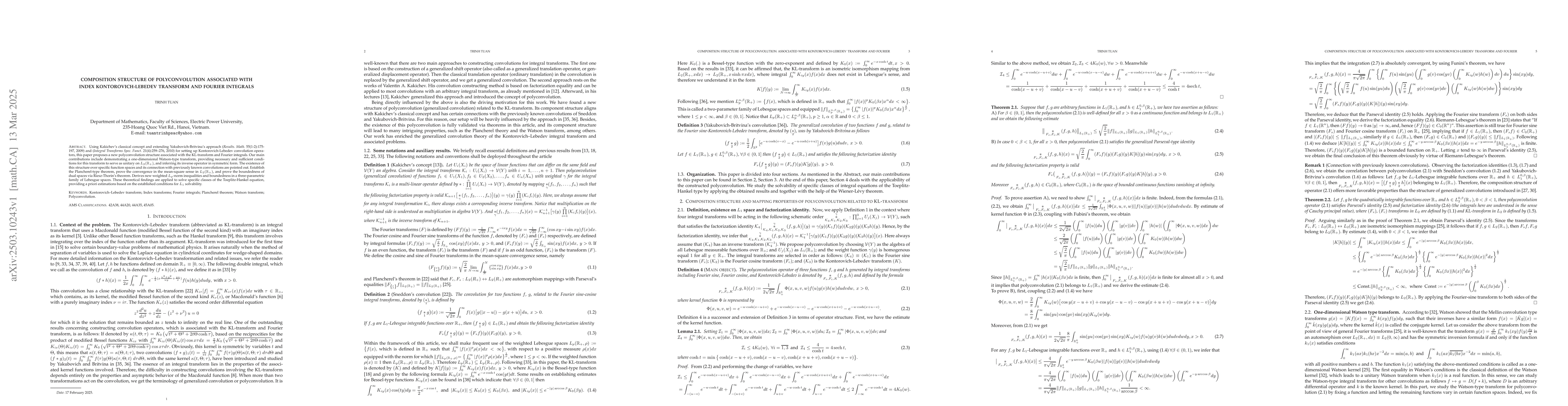 Thumbnail for Composition structure of polyconvolution associated with index
  Kontorovich-Lebedev transform and Fourier integrals
