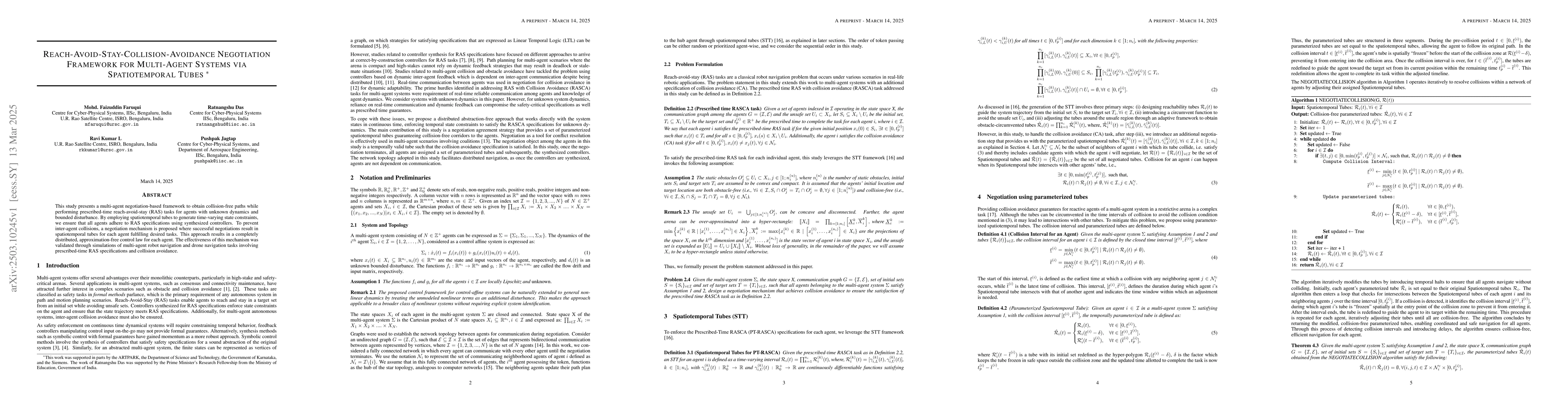 Thumbnail for Reach-Avoid-Stay-Collision-Avoidance Negotiation Framework for
  Multi-Agent Systems via Spatiotemporal Tubes