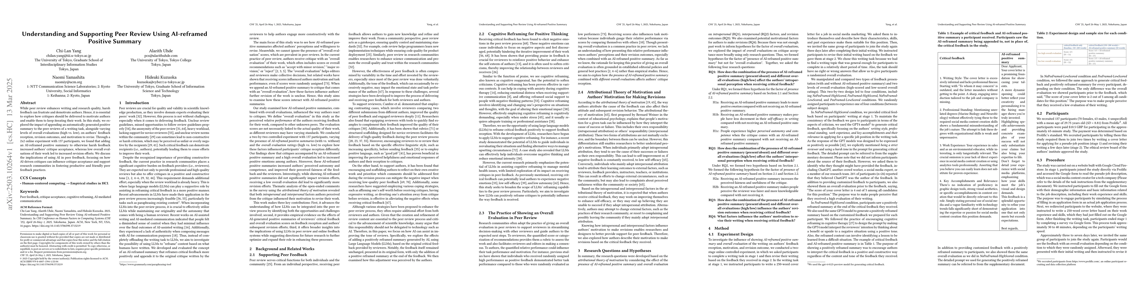 Thumbnail for Understanding and Supporting Peer Review Using AI-reframed Positive
  Summary