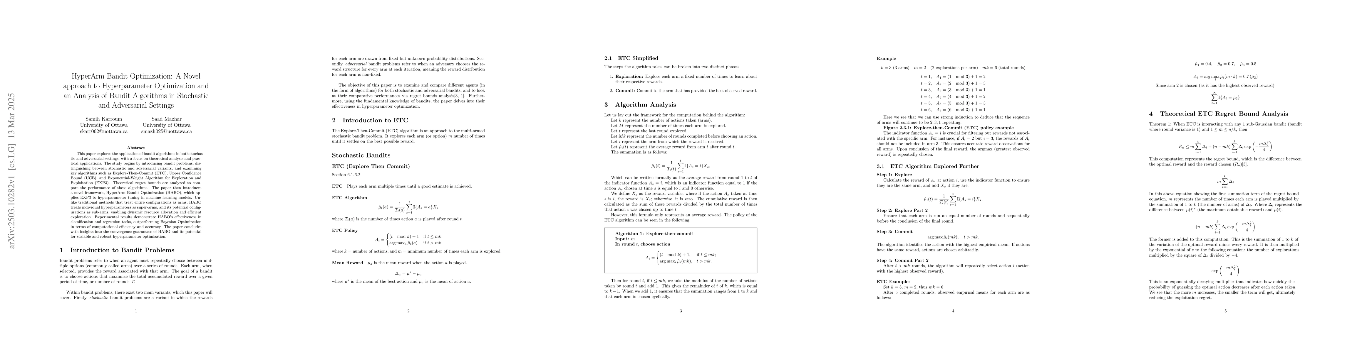 Thumbnail for HyperArm Bandit Optimization: A Novel approach to Hyperparameter
  Optimization and an Analysis of Bandit Algorithms in Stochastic and
  Adversarial Settings