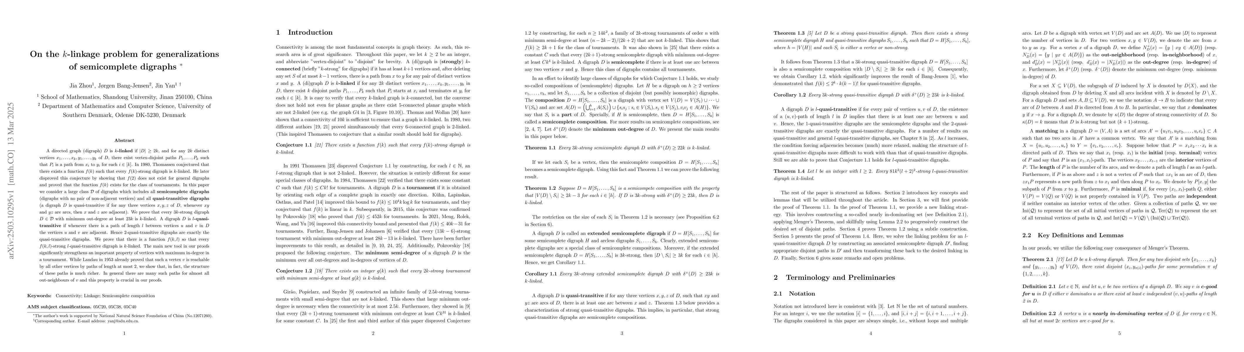 Thumbnail for On the $k$-linkage problem for generalizations of semicomplete digraphs