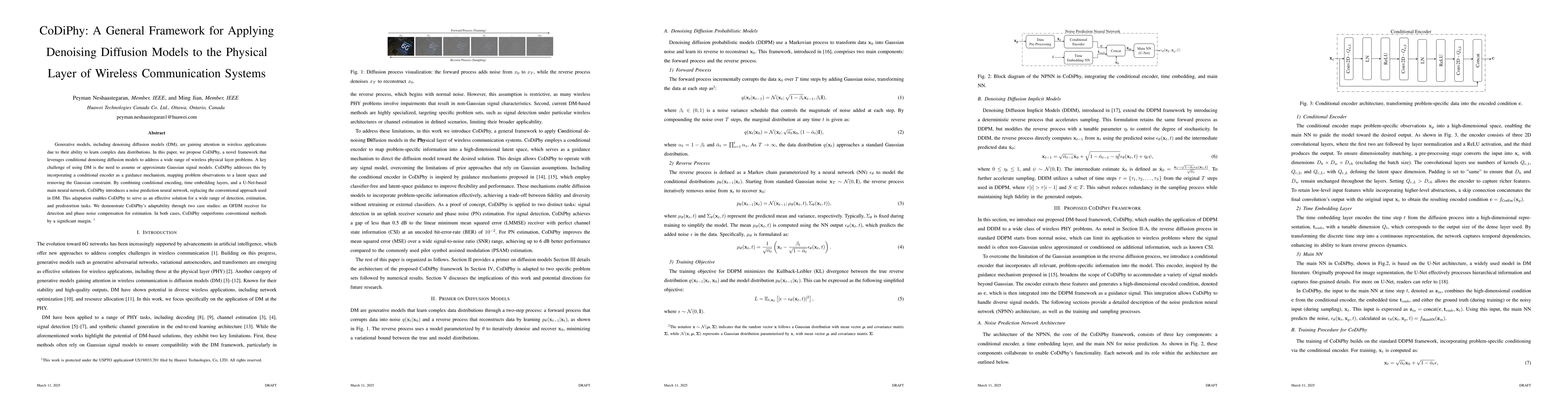 Thumbnail for CoDiPhy: A General Framework for Applying Denoising Diffusion Models to
  the Physical Layer of Wireless Communication Systems