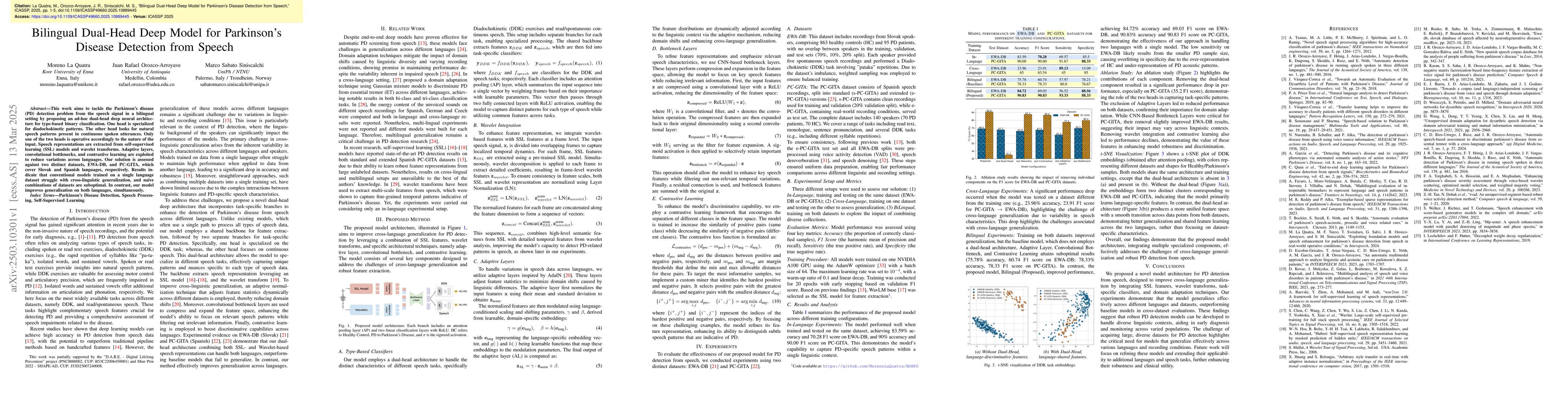 Thumbnail for Bilingual Dual-Head Deep Model for Parkinson's Disease Detection from
  Speech