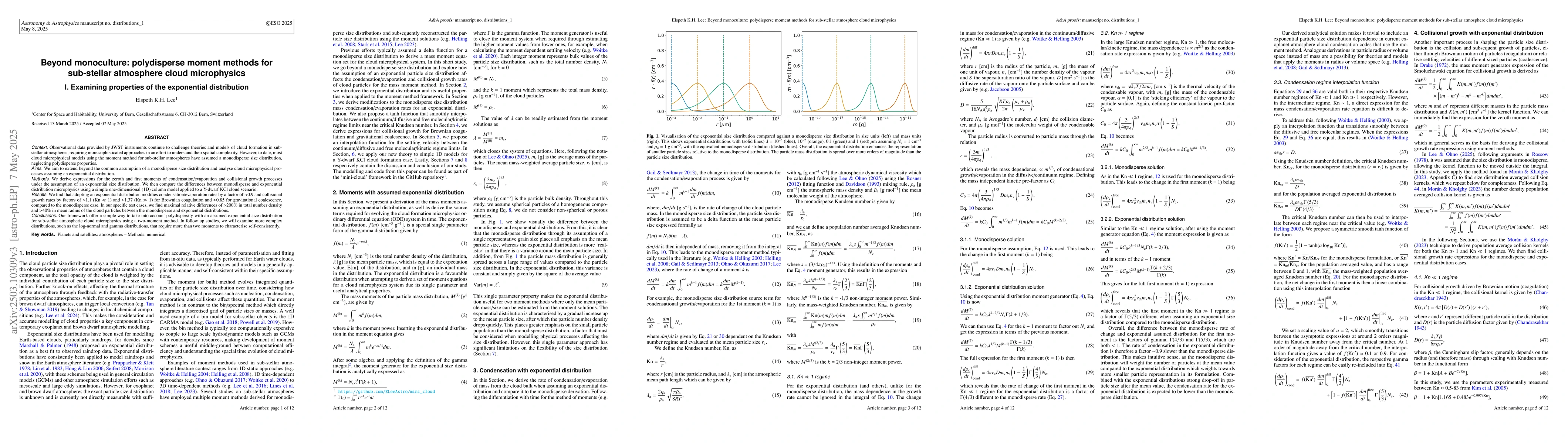 Thumbnail for Beyond monoculture: polydisperse moment methods for sub-stellar
  atmosphere cloud microphysics I. Examining properties of the exponential
  distribution