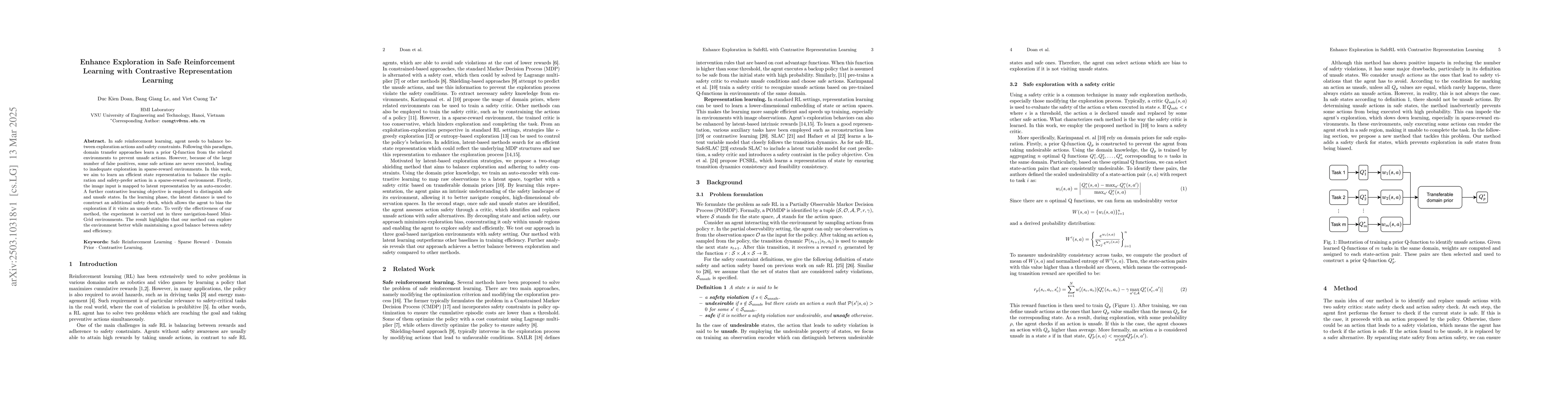 Thumbnail for Enhance Exploration in Safe Reinforcement Learning with Contrastive
  Representation Learning