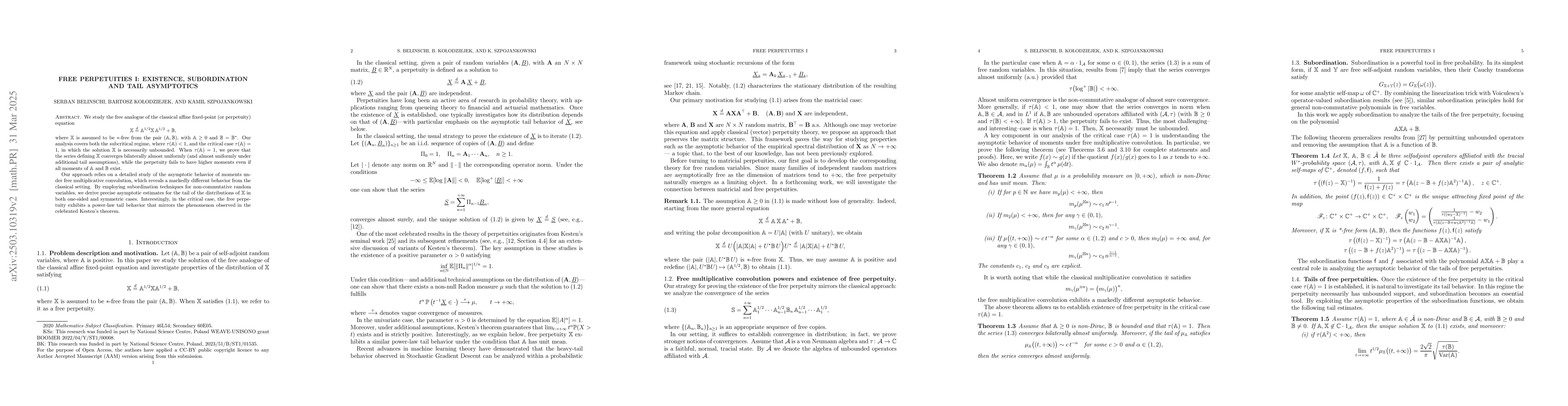 Thumbnail for Free Perpetuities I: Existence, Subordination and Tail Asymptotics