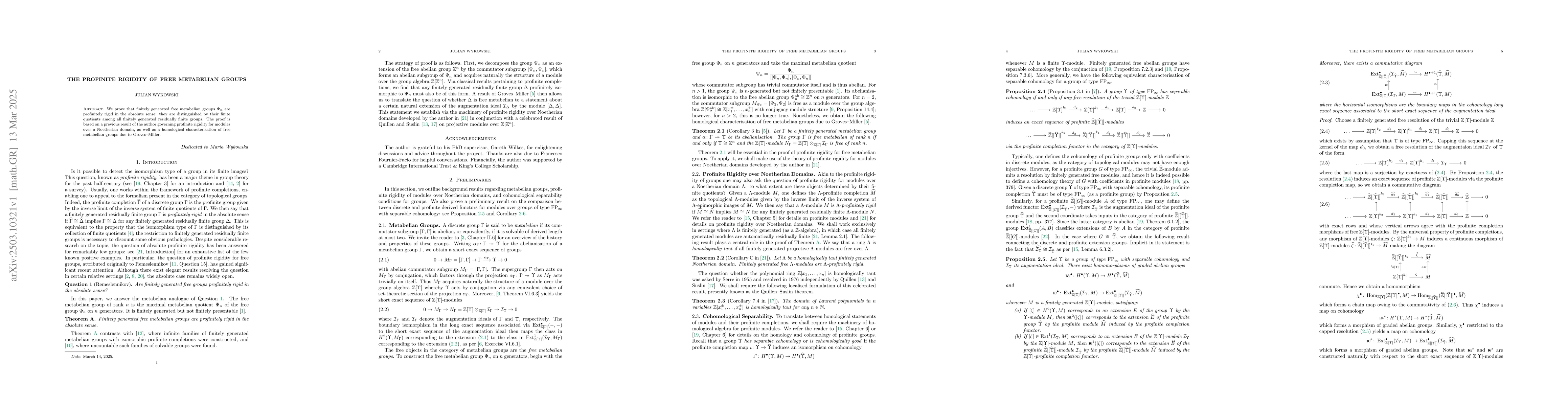 Thumbnail for The Profinite Rigidity of Free Metabelian Groups