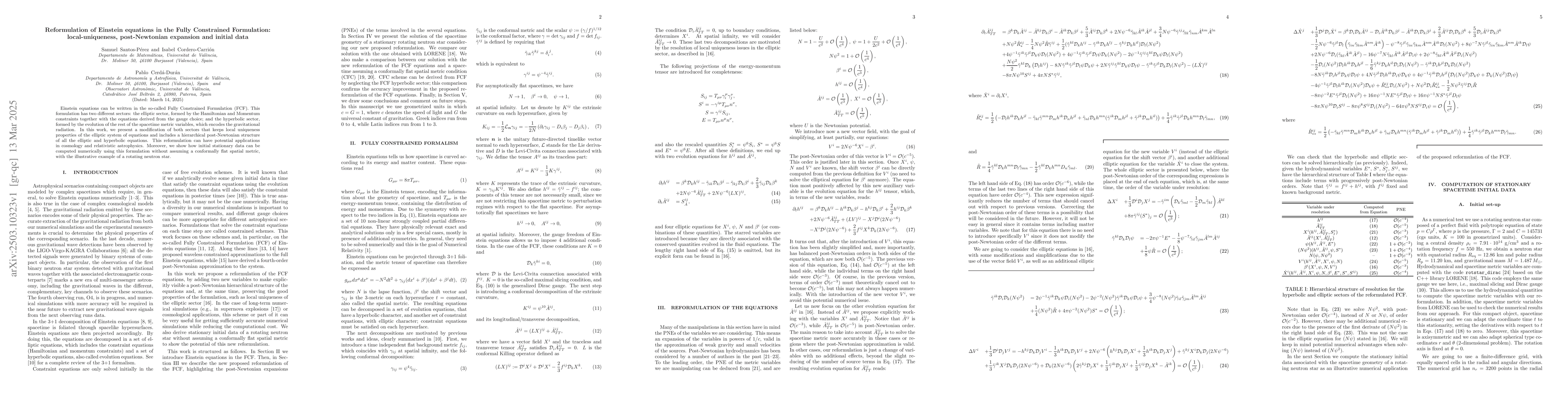 Thumbnail for Reformulation of Einstein equations in the Fully Constrained
  Formulation: local-uniqueness, post-Newtonian expansion and initial data