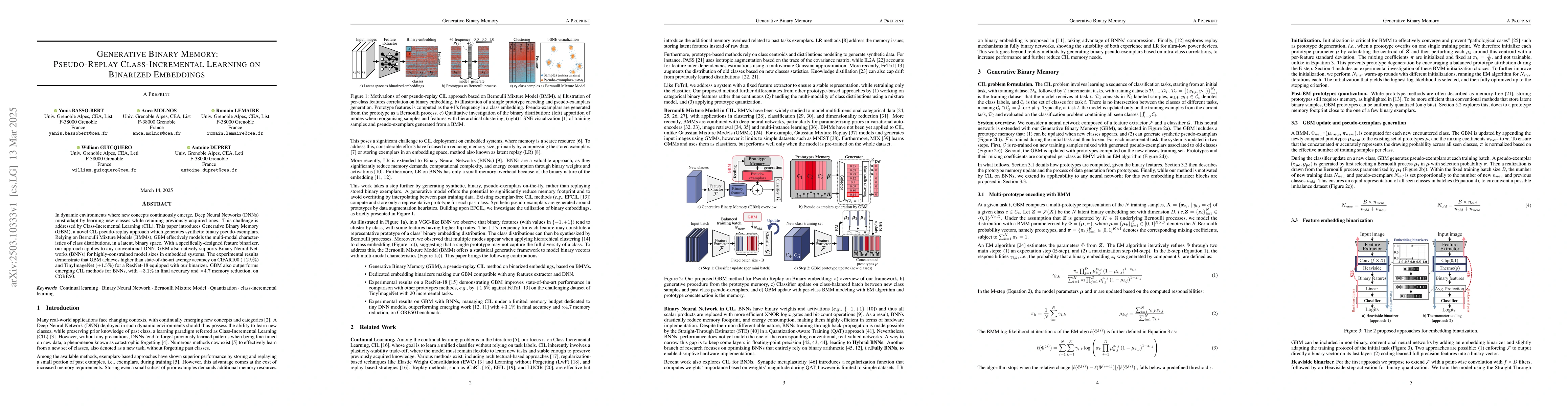 Thumbnail for Generative Binary Memory: Pseudo-Replay Class-Incremental Learning on
  Binarized Embeddings