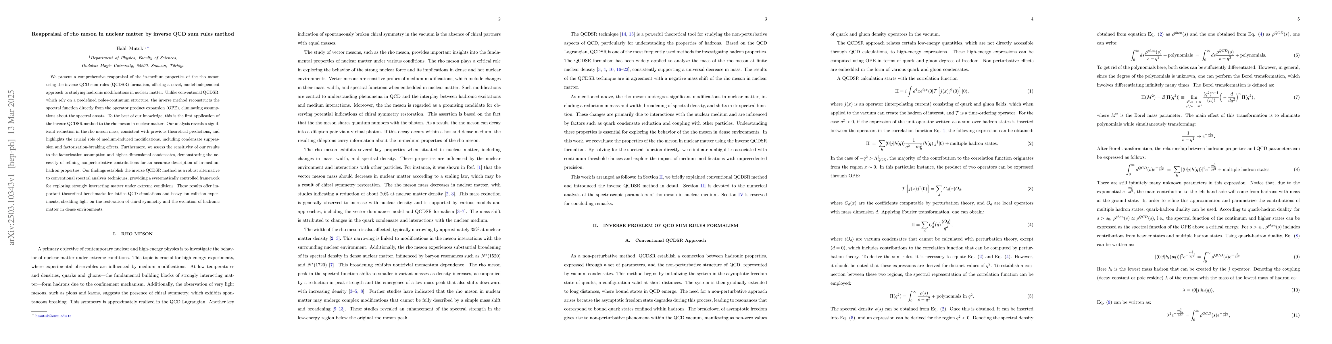 Thumbnail for Reappraisal of rho meson in nuclear matter by inverse QCD sum rules
  method